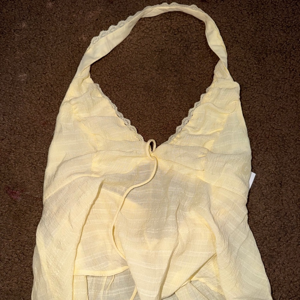 Yellow Halter Top with Lace Trim